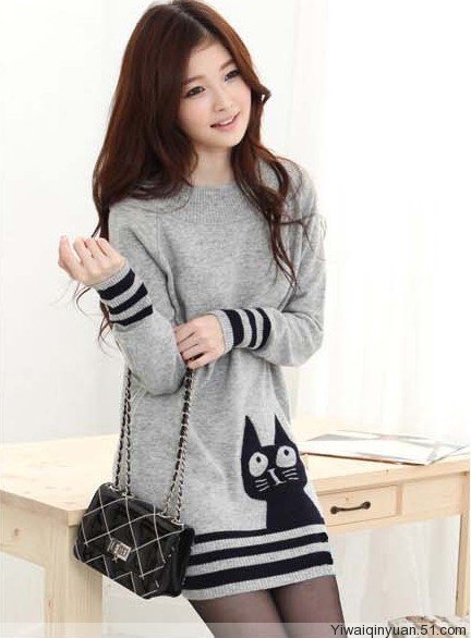 Free Shipping 2012 women's sweater hh754 fashion medium-long loose cat sweater  V816(Free Size)