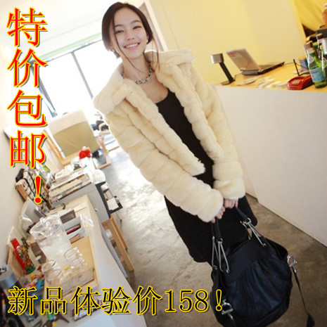 Free Shipping 2012 women's sweet goatswool horizontal stripe artificial rabbit fur faux short jacket