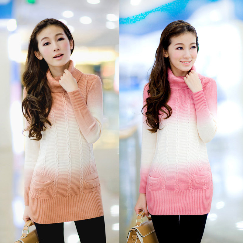 free shipping 2012 women's winter gradient color basic shirt medium-long slim hip turtleneck slim thick sweater