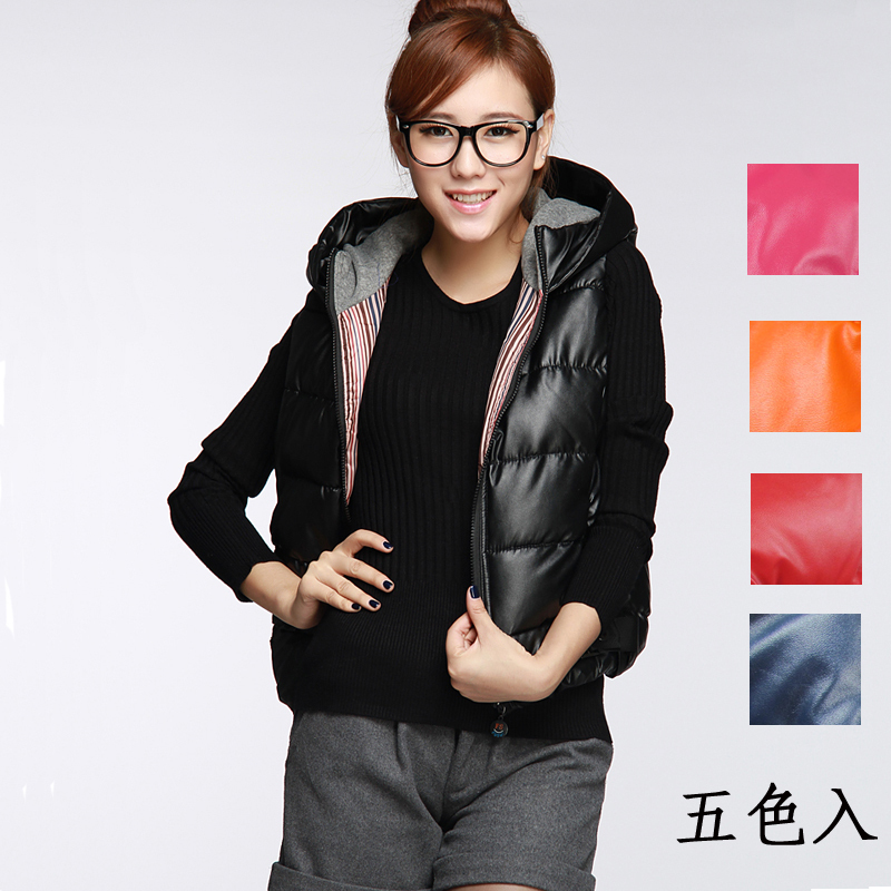 free shipping 2012 women's with a hood down cotton-padded jacket vest all-match PU thickening vest waistcoat