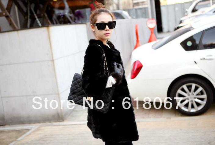 Free Shipping 2012 Women Winter Fashion Black Warm Faux Fur Jacket Coat