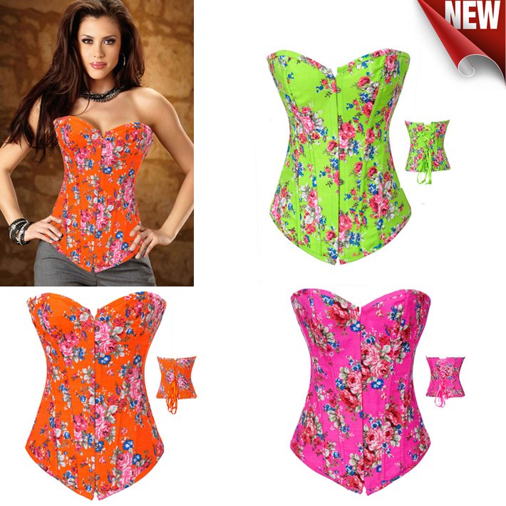 Free shipping 2012 Womens' Green Corset! Sexy Print Big Peony Corset Women Lingerie LB4454