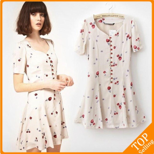 Free Shipping,2012 Womens Summer casual new fashion cherry chiffon dress,FA111-CN