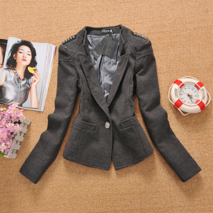 free shipping 2012 woolen suit short jacket female slim one button epaulette blazer