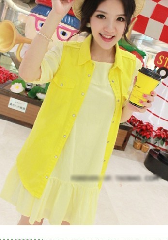 free shipping 2012 xiaxin vintage reminisced long design denim vest neon color candy color distrressed vest outerwear