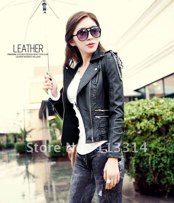 Free shipping / 2012Autumn new arrival / zipper / short  slim Women leather jacket / rock style / hot selling quality guarantee