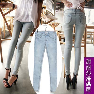 Free Shipping 2013 43308 slim legs butt-lifting fresh light blue denim trousers skinny pants pencil pants