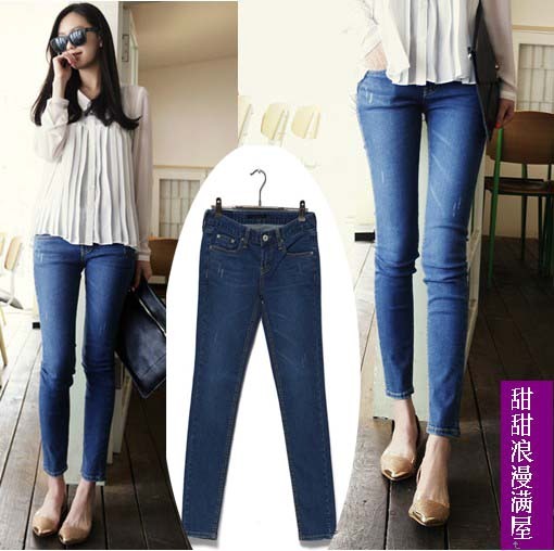 Free Shipping 2013 4333 slim legs butt-lifting excellent design blue denim pencil pants