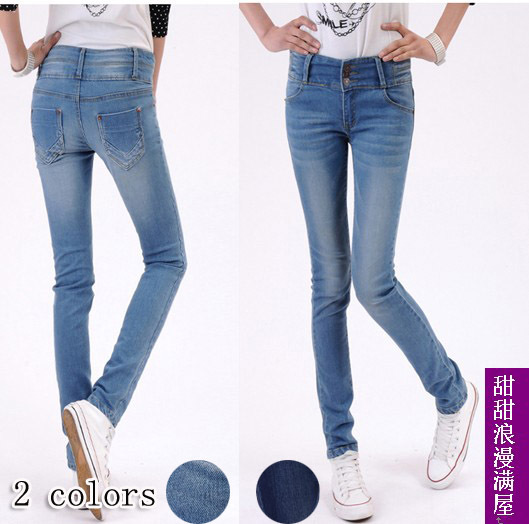 Free Shipping 2013 435908 slim legs butt-lifting light blue high waist denim trousers pencil pants