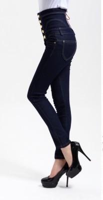 Free shipping 2013 A new spring Korean single breasted temperament show thin high-waisted jeans  pencil pants female YWK082