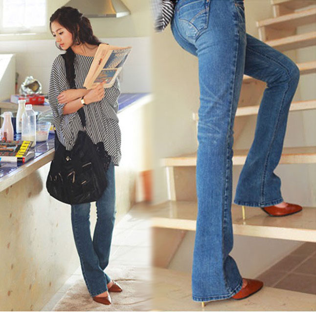 Free Shipping 2013 a9039 slim legs butt-lifting classic blue bell-bottom denim trousers