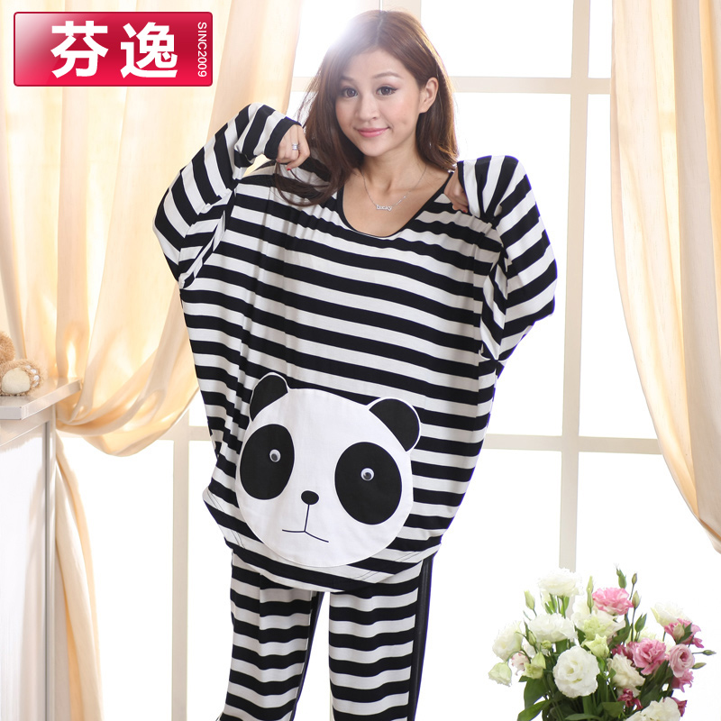 Free shipping + 2013 age season lady long sleeve home suit pajamas set, cotton bat sleeve cartoon leisure wear