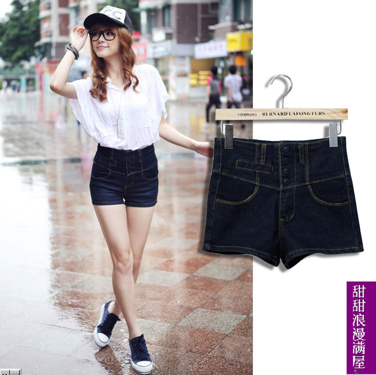 Free Shipping 2013 all-match i Dark Blue high waist denim shorts 9221a high quality