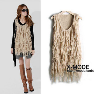 Free Shipping 2013 all-match long tassel yarn sleeveless sweater vest outerwear