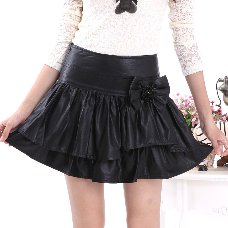 Free shipping 2013 autumn and winter bow all-match vivi irregular half-length leather skirt