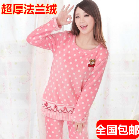 FREE SHIPPING 2013 autumn and winter cartoon long-sleeve women's thickening coral fleece sleepwear twinset lounge