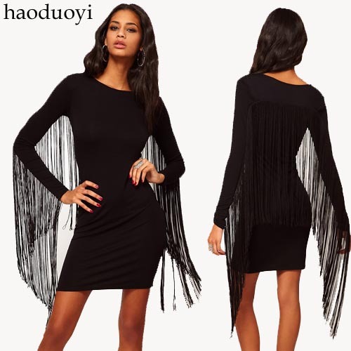 Free Shipping 2013 autumn and winter new large size women's fashion the tassels long-sleeved dress .