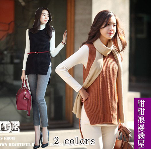 Free Shipping 2013 autumn and winter women 252014 casual all-match low-high slim sleeveless sweater