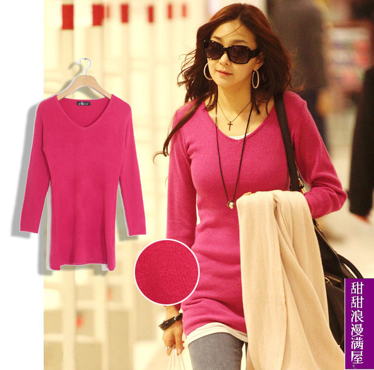 Free Shipping 2013 autumn and winter women 280014 elastic slim medium-long basic sweater wholesale