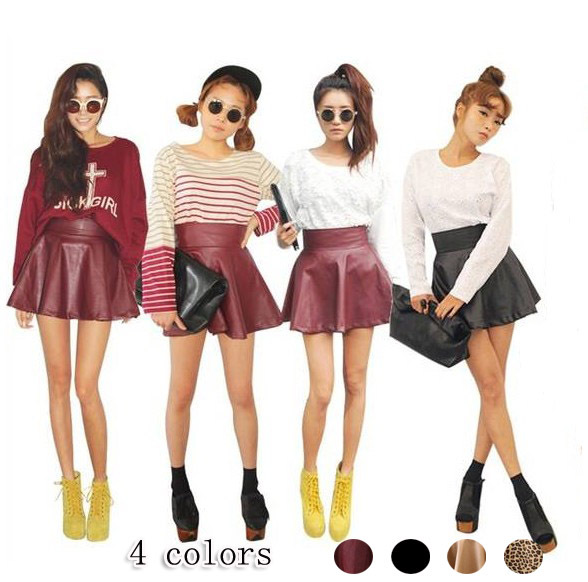 Free shipping 2013 autumn and winter women 449351 wind high waist A - shaped type leather skirt short skirt bust skirt