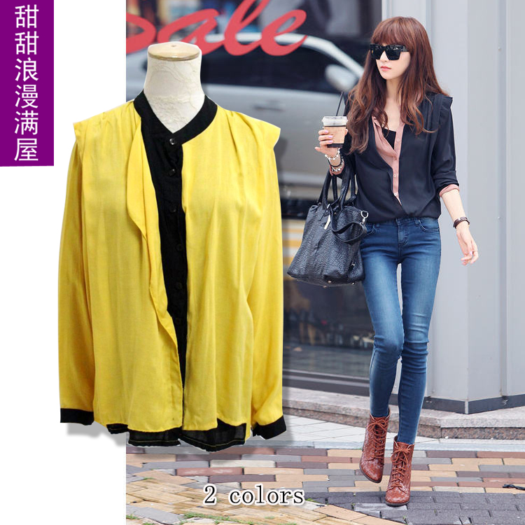 Free Shipping 2013 autumn and winter women 895225 OL outfit unique slim faux two piece long-sleeve shirt