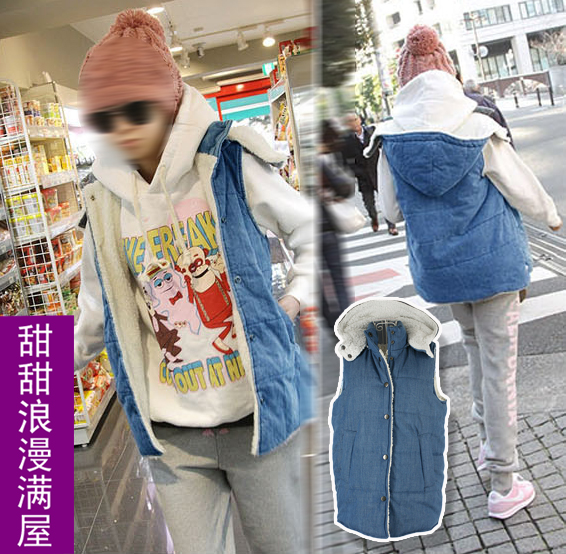 Free Shipping 2013 autumn and winter women h6855 casual berber fleece thickening hooded vest wholesale