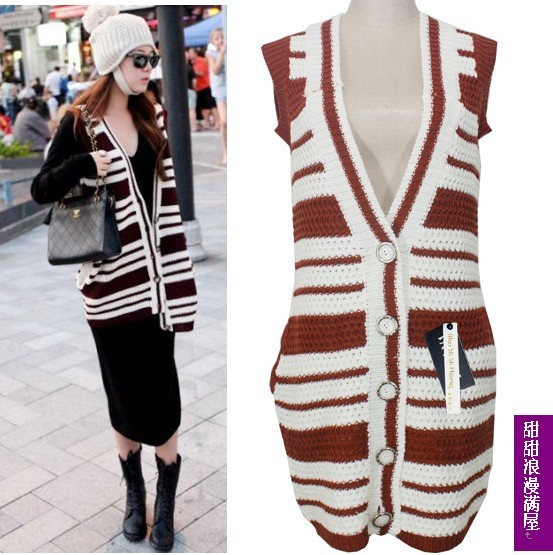 Free shipping 2013 autumn and winter women preppy style stripe sleeve length slim sweater outerwear 374436