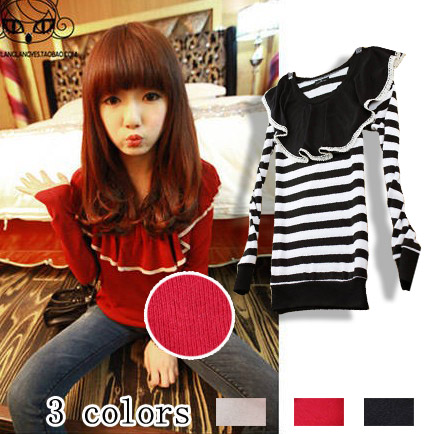 Free Shipping 2013 autumn and winter women sweet 47899 preppy style ruffle collar long-sleeve sweater wholesale