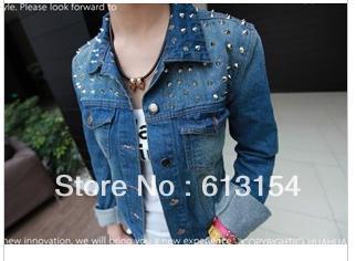 Free Shipping-2013 autumn fashion rivet button long sleeve woman denim outerwear Jacket