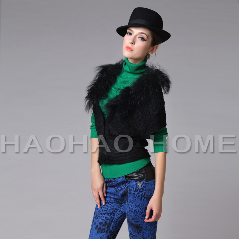 Free shipping 2013 autumn fashionable casual lamb wool decoration thick knitted sweater 3924