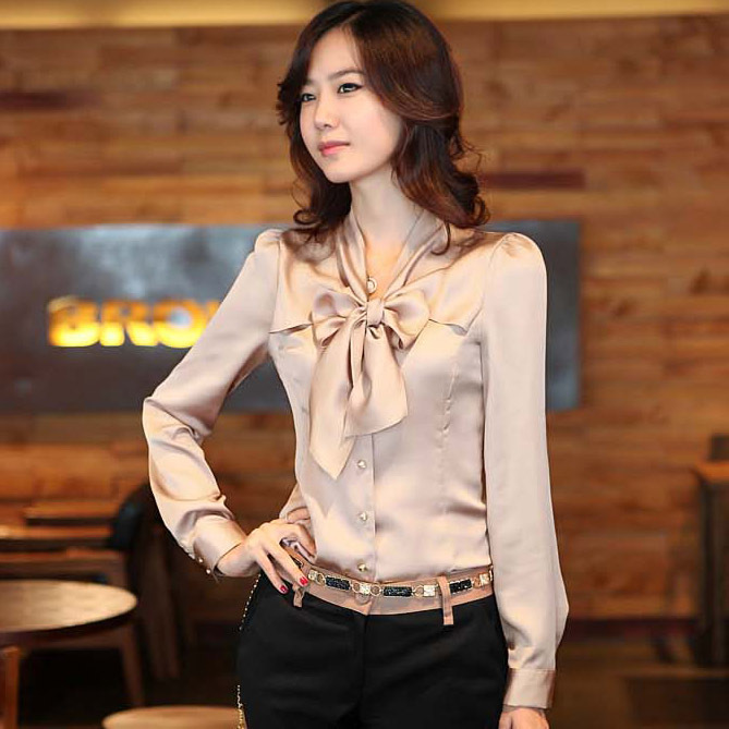 Free shipping  2013 autumn new women OL slim  shirt bow long-sleeve shirt Women blouses