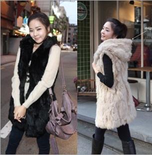 FREE SHIPPING 2013 autumn winter women fashion imitation rabbit fur with a hooded fur vest coat Black/Apricot  M219