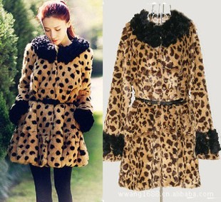 Free Shipping 2013 autumn winters female leopard grain rabbit hair imitation fur coat