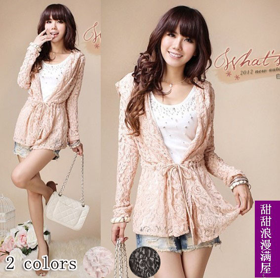 Free Shipping 2013 autumn women's 895789 sweet princess strap with a hood lace shirt coat wholesale