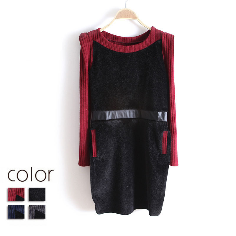 free shipping 2013 autumn women's fashion slim velvet patchwork long-sleeve yarn knitted basic shirt wx1305