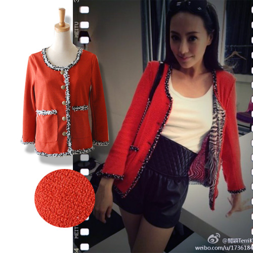 Free Shipping 2013 autumn women's m96028 sweet all-match coral bordered red coat wholesale