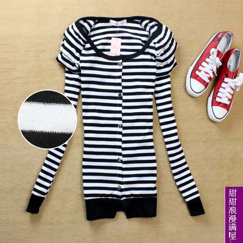 Free Shipping 2013 autumn women's s819 casual all-match sweet stripe long-sleeve cardigan coat wholesale