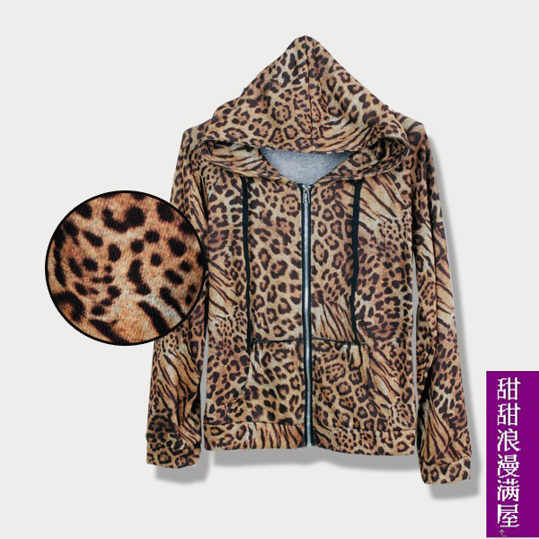 Free Shipping 2013 autumn women's savager 860410 fashion leopard print zipper hooded coat wholesale