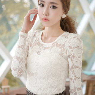 Free Shipping 2013 autumn women's sexy solid color all-match lace princess sleeve slim basic shirt t-shirt