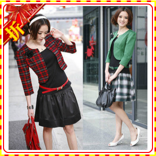 Free shipping 2013 AYILIAN spring ol professional set skirt triangle set 7 sweet plaid outerwear pleated skirt