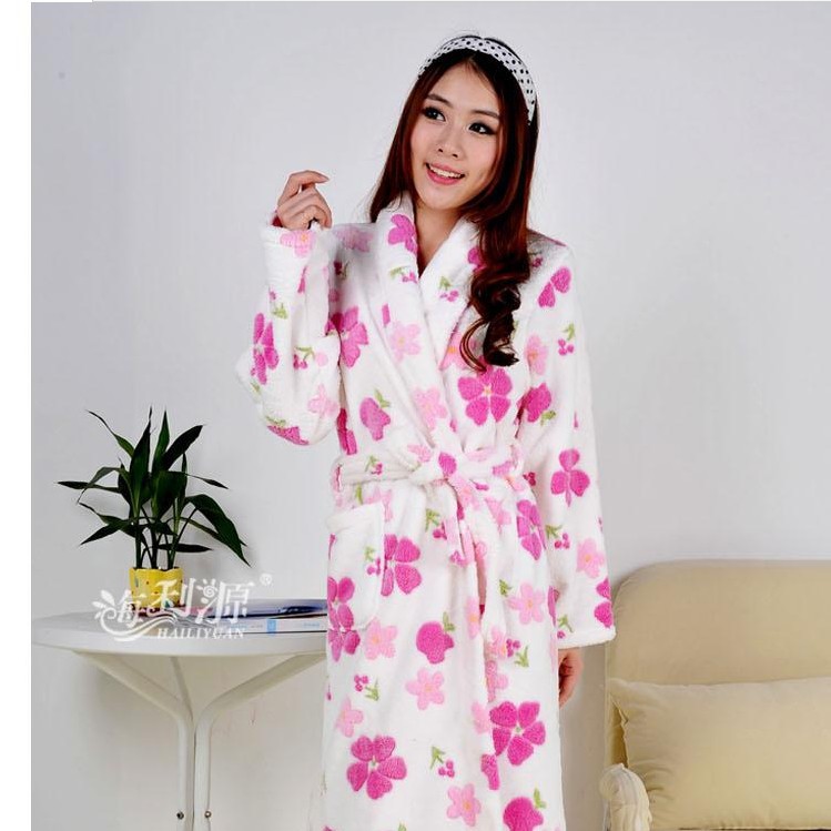 Free Shipping 2013 Bathrobe Floral Dresses For Women Winter Coral Fleece Full Min Order $30 Retail Wholesale