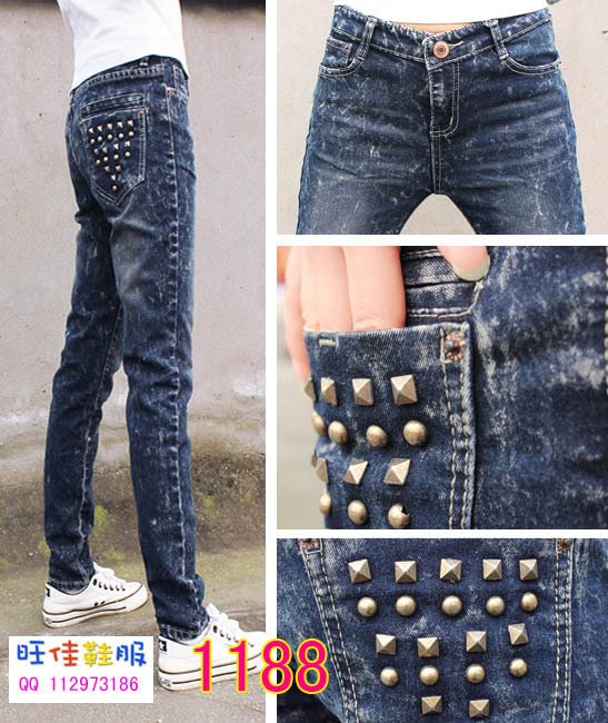 Free shipping 2013 Beading pocket trousers female mm trousers pants pencil pants jeans female plus size