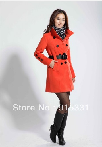 Free shipping!2013 BRAND NEW LADY'S HOT SALE WOMEN'S WINTER COAT KOREA FASHION WOOLEN PROMOTION COATS JACKETS  ,COLOR ORANGE