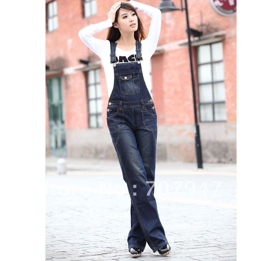 Free shipping 2013 Brand rompers womens jumpsuit  loose striped jeans suspenders  trousers casual denim overalls for women