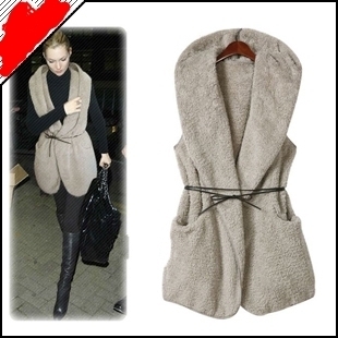 Free shipping 2013 C02  autumn and winter sleeveless hooded wool solid color new arrival outerwear vest belt 1088