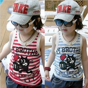 Free Shipping 2013 Children's Clothing  Sleeveless Stripped Vest Kitten