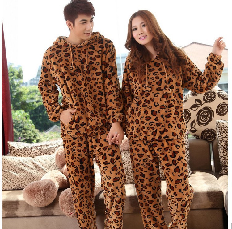 Free Shipping 2013 Couple Clothes Lovers Sleepwear Pajama Sets Leopard Coral Fleece Min Order $30 Retail Wholesale