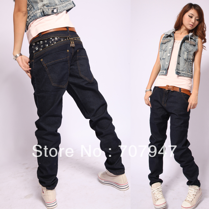 Free shipping 2013 Denim harem jeans woman loose casual denim jeans pants trousers Black plus size baggy jeans Wholesale