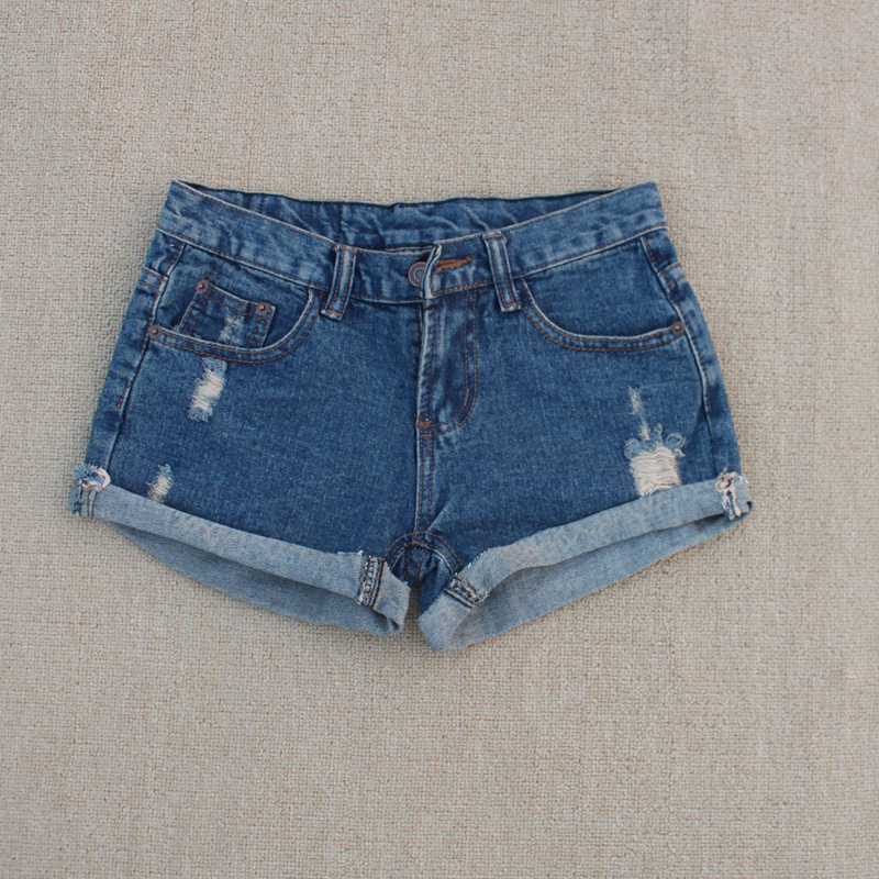 Free shipping 2013 denim shorts female loose hole roll-up hem shorts jeans