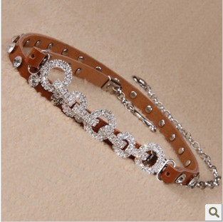 Free shipping ! 2013  Diamond head skin leather slender waist belt lady's rings with broken auger decoration lifting chain belt